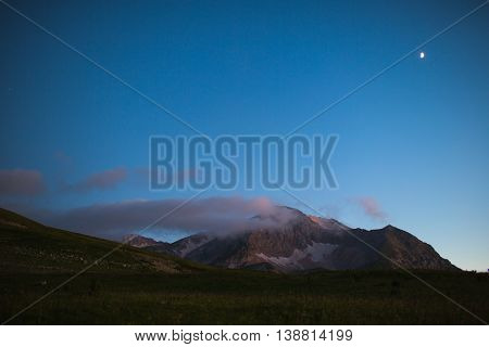 Mountain in Caucasus under blue sky