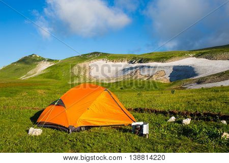 Mountain in Caucasus under blue sky