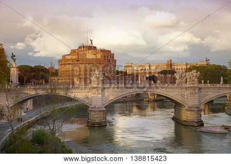 ROME, ITALY - APRIL 8, 2016: Castel Sant'Angelo (The Castle of the Holy Angel or Mausoleum of Hadrian) in Rome