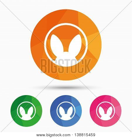 No animals testing sign icon. Not tested symbol. Triangular low poly button with flat icon. Vector