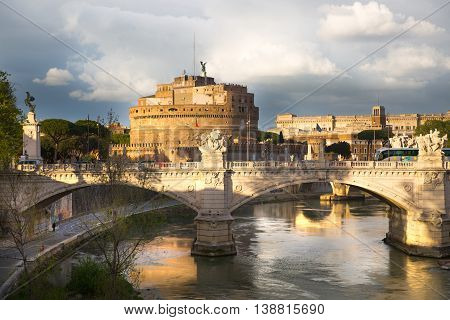 ROME, ITALY - APRIL 8, 2016: Castel Sant'Angelo (The Castle of the Holy Angel or Mausoleum of Hadrian) in Rome