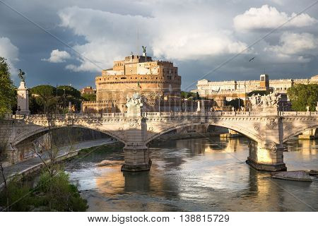ROME, ITALY - APRIL 8, 2016: Castel Sant'Angelo (The Castle of the Holy Angel or Mausoleum of Hadrian) in Rome
