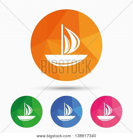 Sail boat icon. Ship sign. Shipment delivery symbol. Triangular low poly button with flat icon. Vector