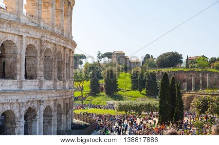 ROME, ITALY - APRIL 8, 2016: Ruins of Coliseum