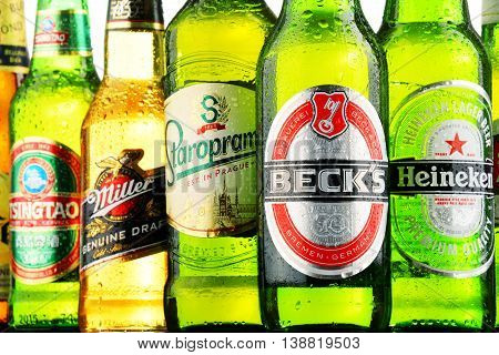 POZNAN POLAND - JULY 14 2016: beer is the world's most widely consumed alcoholic beverage; its global market is largely dominated by brands of several multinational corporations