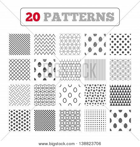 Ornament patterns, diagonal stripes and stars. Easter eggs icons. Circles and floral patterns symbols. Tradition Pasch signs. Geometric textures. Vector