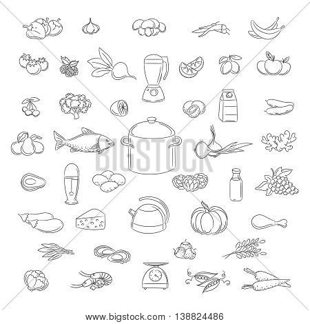 Food doodles set. Vector food hand drawn line icons