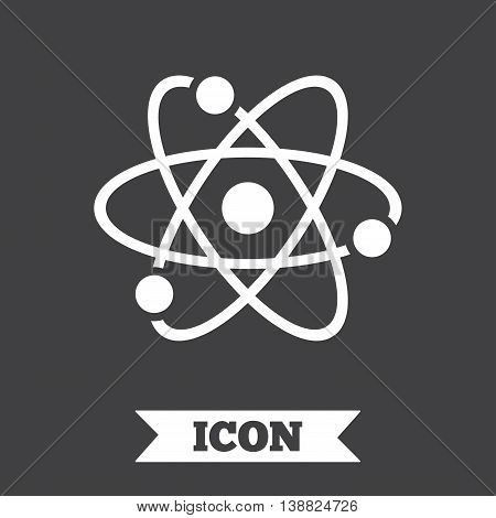 Atom sign icon. Atom part symbol. Graphic design element. Flat atom symbol on dark background. Vector