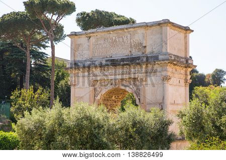 ROME, ITALY - APRIL 8, 2016: Arch of Constantine, ancient construction of emperor victory over Maxentius in 312AD, Locates next to Coliseum