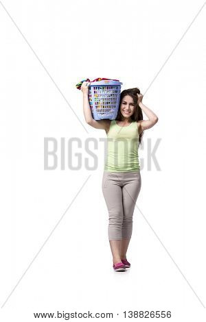 Woman feeling sressed after doing dirty laundry