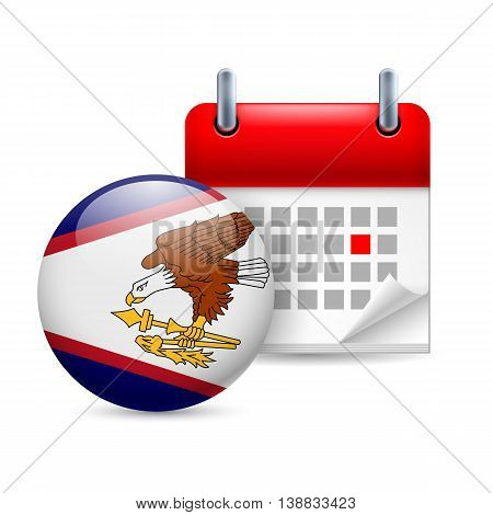 Calendar and round flag icon. National holiday in American Samoa
