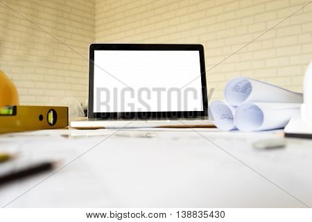 architect desk engineering concept architecture concept soft focus vintage tone