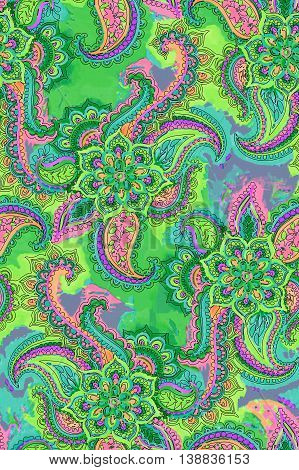 bohemian paisley pattermn. hippiebohemian seamless rainbow design with beautiful pailseys, flowers, lace, in psychedelic colors