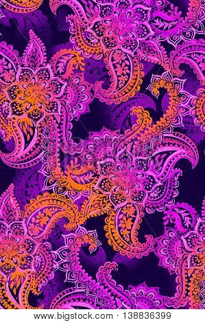 watercolor hand drawnpaisley. seamless pattern with spicy traditional colors, watercolor illustrations, lace details.