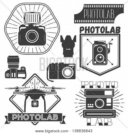 Vector set of photography and logo templates. Photo studio logotypes and design elements. Labels, emblems, badges and icons in vintage style.