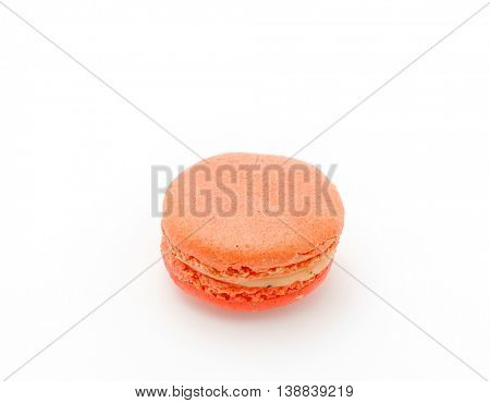 French colorful macarons on white background