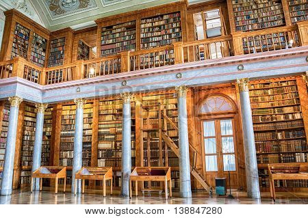 Pannonhalma Hungary - June 27 2016: Pannonhalma Abbey library interior in Hungary. UNESCO's World Heritage Site