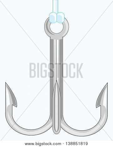 Fishing hook with three sharp teeths on white background
