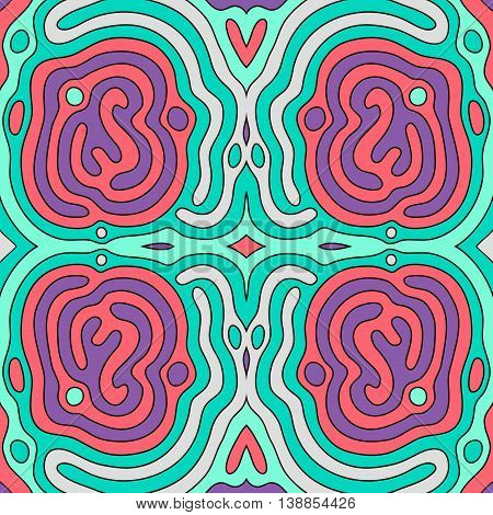 Abstract seamless pattern in green, red, purple.