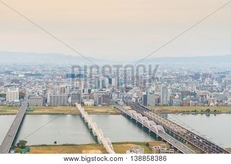 OSAKA, JAPAN - November  30, 2015 : Osaka city view from Umeda sky building, Osaka. View from the top.