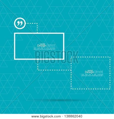 Quotation Mark Speech Bubble. Quote sign icon. Empty template form for information, text box. Textbox on blue background.