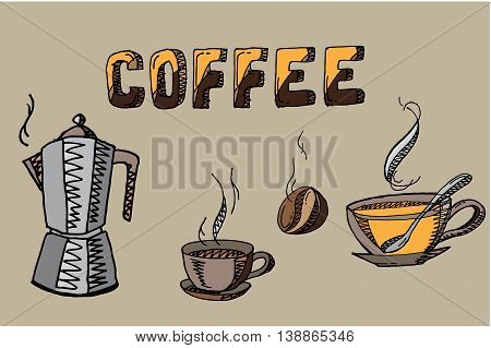 Coffee elements set. Hand drawn vector stock illustration.