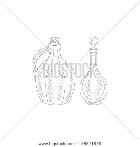 Wine Glass Jug And Pitcher Hand Drawn Reslistic Detailed Sketch In Beautiful Classy Style On White Background