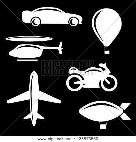 Vector illustration of simple monochromatic vehicle and transport related icons. Flat vector stock illustration
