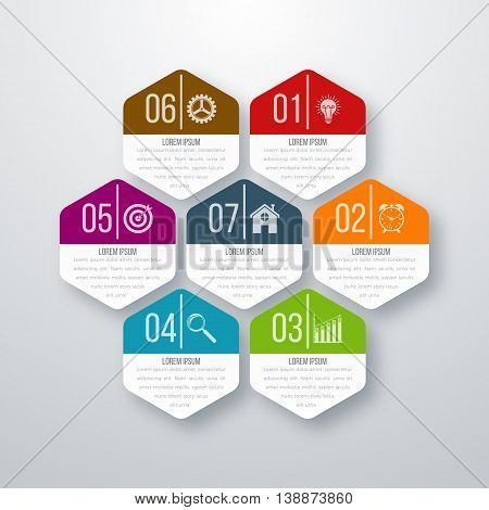 Vector illustration infographics seven hexagons. Stock vector