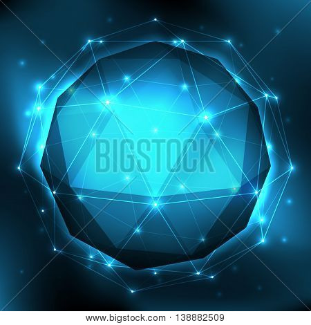 Three-dimensional polygonal sphere and geometric mesh grid. Vector background