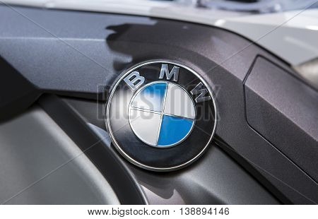 Bangkok - March 22 : logo BMW on big bike BMW series R1200 - in display at The 37th Bangkok international Motor Show 2016 on March 22 2016 in Bangkok Thailand