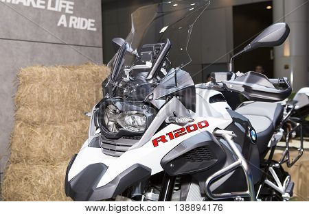 Bangkok - March 22 : white big bike BMW series R1200 - in display at The 37th Bangkok international Motor Show 2016 on March 22 2016 in Bangkok Thailand