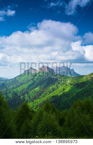 Mountain in Caucasus under blue sky