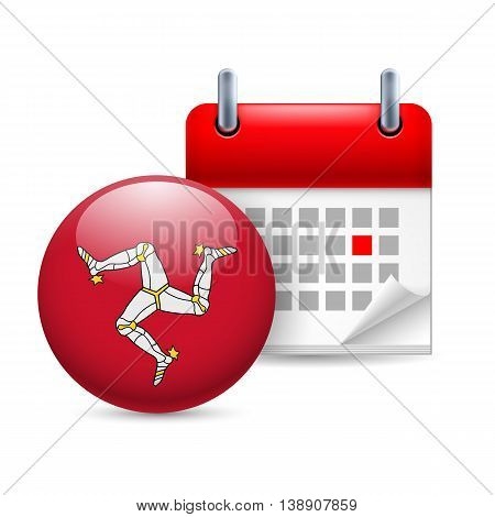 Calendar and round flag icon. National holiday on Isle of Man. Vector.