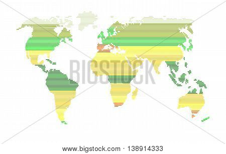 Colourful world silhouette with strips - vector illustration.