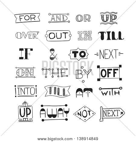 Set Of Vector Hand Written Catchwords Pretexts And Ampersands In Doodle Style. Sketched Calligraphic