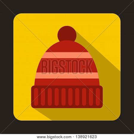 Red hat icon in flat style on a yellow background