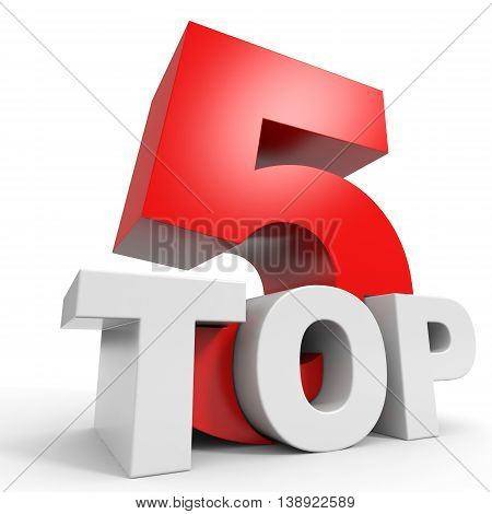 Top 5. Five on white background. 3D illustration.