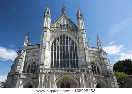 west facade of Winchester Cathedral,  Winchester, Hampshire, England
