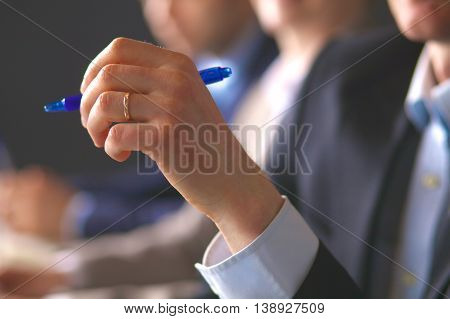 Business meeting -  manager discussing work with his colleagues.