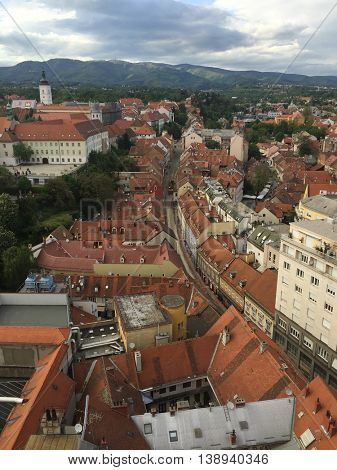 Panoramic view of St. Mark's Church on upper town in Zagreb, capital of Croatia