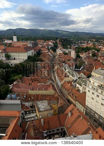 Panoramic view of St. Mark's Church on upper town in Zagreb, capital of Croatia