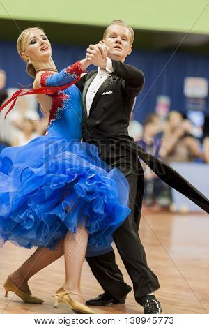 Minsk Belarus -May 28 2016: Prohorenko Dmitry and Rymchenok Valeriya Perform Youth-2 Standard Program on National Championship of the Republic of Belarus in May 28 2016 in Minsk Belarus