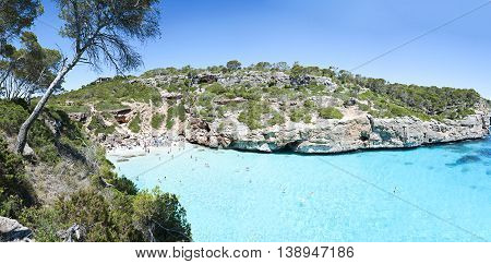 Beautiful Turquoise Clear Water At Majorca Beach, Calo Des Moro, Spain