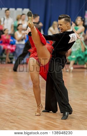 Minsk Belarus -May 28 2016: Kosyakov Egor and Navoychik Anna Perform Adult Latin-American Program on National Championship of the Republic of Belarus in May 28 2016 in Minsk Belarus