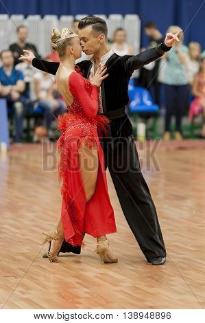 Minsk Belarus -May 28 2016: Kosyakov Egor and Navoychik Anna Perform Adult Latin-American Program on National Championship of the Republic of Belarus in May 28 2016 in Minsk Belarus