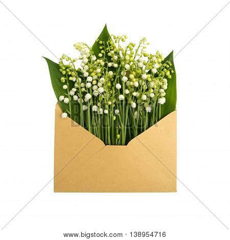 flowers in the envelope. isolated on a white background. love letter. spring flowers.
