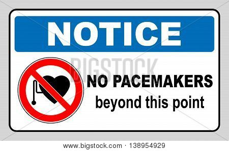 No access with cardiac pacemaker sign in red circle prohibition symbol danger banner