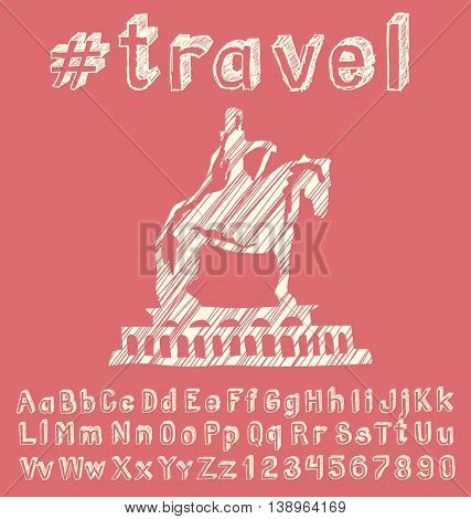 Travel concept. Vector background with hand made font and monument