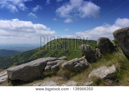 Sunny Summer Day In Krkonose Mountains National Park